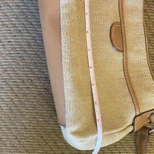 Fossil Beige Woven Tote with Tan Leather Trim